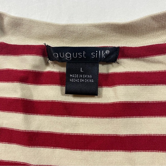 August Silk Striped Blouse Top women Large long sleeve red white blue scoop neck - Picture 2 of 6